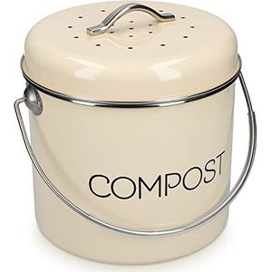 Navaris metalen compostbak 5L - Afvalbakje met 3x filter tegen vieze geuren - Prullenbak met deksel voor gft-afval - Compostemmer keuken - Crème