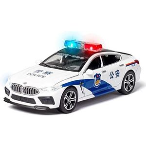 Miniatuur auto Voor BMW M8 Politie Play Model Auto Simulatie Geluid En Licht Trek Kinderen Gift 1/32"" (Color : wit)