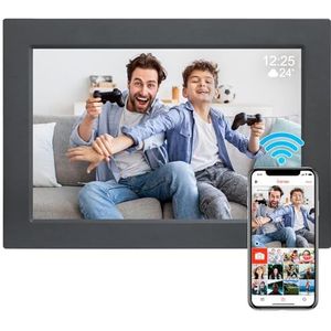 WiFi digitale fotolijst 10,1 inch fotolijst met 16 GB opslag, 1920 x 1200 IPS-touchscreen, HD-display, slim digitaal frame, automatisch draaien, foto's en video's delen via de Frameo-app (zwart)