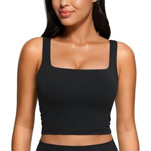 CRZ YOGA Vrouwen Butterluxe Square Neck Sportbeha Gewatteerde Draadloze Crop Top Gym Workout Tops Camisole met Ingebouwde Beha zwart XS