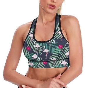 Tropische Flamingo En Blad Ademend Sport Bras Voor Vrouwen Draadloze Workout Yoga Vest Ondergoed Racerback Crop Tank Top L