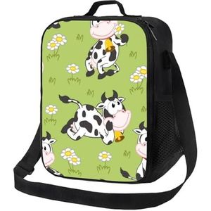 EgoMed Lunchtas, duurzame geïsoleerde lunchbox herbruikbare draagtas koeltas voor werk schoolschattig dier koe groen