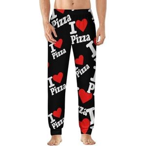 I LOVE PIZZA pyjamabroek voor heren, zachte loungebroek, lichtgewicht slaapbroek
