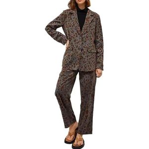 MLSHWUG Dames Exquise Geavanceerde Luipaardprint Colbert Jas Met Stretch Casual Broek 2-Delig,Grijs,L