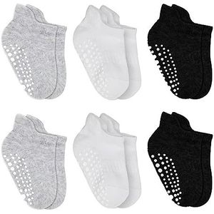 bistyle 6 paar antislipsokken voor baby's en kinderen, ABS-antislipsokken, biologisch katoen, 0-6 maanden tot 2-3 jaar, antislipsokken voor jongens en meisjes, grijs, 6-12 maanden