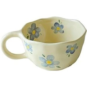 BLacOh Mokken keramische mokken koffiekopjes hand geknepen onregelmatige bloem melk thee kop havermout ontbijt mok drinkgerei keuken koffiemokken (maat: 201-300 ml, kleur: blauwe bloem)