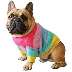 Khemn Bulldog Rainbow gebreide trui, hondentrui, schattige hondenkleding voor Franse bulldog/Engelse bulldog/bull terrier/mopshond (L)