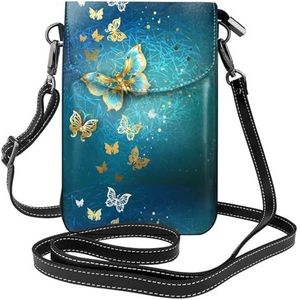 Vlinder lederen cross body flip telefoontas met afneembare schouderbanden, gebruikt voor reizen, dating, vakantiegeschenken, Zwart, Eén maat