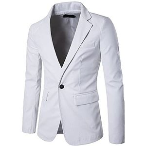 Heren echt leer 1 knop getailleerde blazer sport jas heren PU lederen blazer enkele rij slim fit pak jas 1 knop bruiloft smoking chique jassen, D-wit, XXL