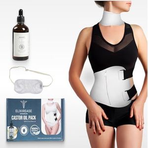 ELIXIREASE EMPORIUM Castor Oil Pack Wrap - Biologische Castor Oil Packs voor Lever Detox - Herbruikbare, wasbare katoenen flanel ricinusolie wrap kit met verstelbare riem (inclusief ricinusolie)