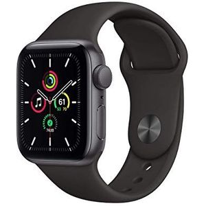 Apple Watch SE GPS, 40 mm Space Grey aluminium behuizing met zwarte sportband (Refurbished)