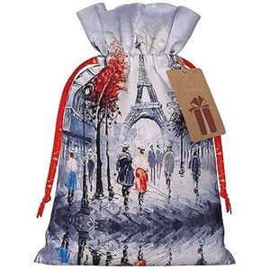 Parijs stad boom Eiffeltoren kunst print vakantie trekkoord geschenkzakken, inpakzakken zakjes kerstcadeautjes (medium klein)