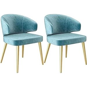 SAFWELAU Accentstoelen modern design eetkamerstoelen set van 2, fluweel gestoffeerde stoel make-up stoel, gebogen rugleuning stoelen voor eetkamer metalen poten (kleur: blauw)