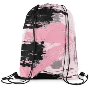 222 Trekkoord Zakken Zwart En Roze Abstracte Gestreepte Kunst Geometrische Tie Dye Gym Sack Geschikt Trekkoord Gym Tas Opslag Zwemtas Voor Reizen Vakantie Winkelen 36x42cm