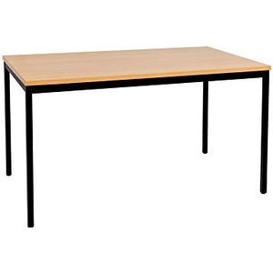 Furni24 Multifunctionele Rechthoekige Tafel met dik Melamine blad, Stalen Frame en Verstelbare Poten, ideaal als Bureau, Vergadertafel, Kantoortafel, Werktafel of Eettafel | Beuken 160 x 80 x 75 cm