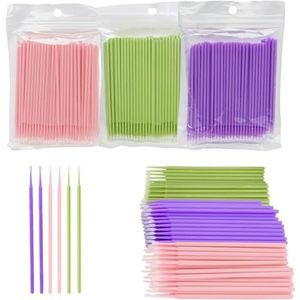 Micropore 300 stuks applicators wimperkwast wenkbrauwkwast wimperverlenging (paars, roze en groen)