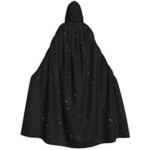 Wurton Zwarte glitter carnaval cape met capuchon voor volwassenen, heks en vampier cosplay kostuum, mantel, geschikt voor carnavalsfeesten