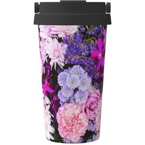 Kleurrijke Natuur Bloem Print Thermische Koffie Mok,Reizen Geïsoleerde Deksel RVS Tumbler Cup voor Thuiskantoor Outdoor