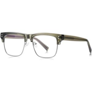 moomoobird Big Frame Bril Blauw Licht Blokkeren TR90 Metalen Vierkante Bril Frame voor Mannen Trendy, Groen Zilver Frame