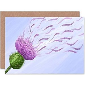 Wee Blue Coo WIND DISTEL SCHOTSE KUNST GROETINGEN GROETEN KAART GIFT