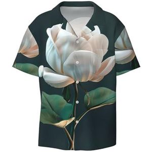 OdDdot 3D Bloemenprint Heren Jurk Shirts Atletische Slim Fit Korte Mouw Casual Business Button Down Shirt, Zwart, XXL