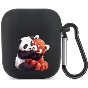 Kawaii Panda Knuffelen Rode Panda Leuke Case voor AirPods 2&1 Schokbestendige Beschermende Hoofdtelefoon Gevallen Cover Met Sleutelhanger voor Mannen Vrouwen