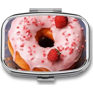 EHBO-kit - Ockable Medicatie Opbergdoos, Aardbei Donut Gedrukt Leuke en Lichtgewicht Pillendoos Huishoudelijke Dagelijkse Medicijnkast