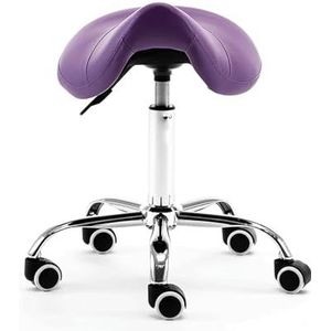 JAVPTAV Kruk met wielen en hydraulische zitting van leer, comfortabel, 48 tot 58 cm hoog, ideaal voor klinieken, tandartsen, spa's en massages (paars)