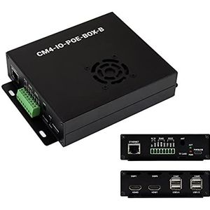 PoE mini-computer gebaseerd op Raspberry Pi Compute Module 4 (niet inbegrepen), Waveshare CM4 PoE IO Board (B) binnen, metalen behuizing, met ventilator en CSI/DSI/HDMI/USB/ETH/PCIe/RS232/RS485