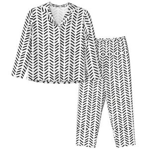 JEJEA Zwart-wit patroon print Comfy 2 Stuk Nachtkleding Lounge Set Pyjama Set Lange Mouw Nachtkleding Nachtkleding Nachtkleding, Zwart, S