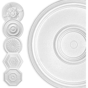 HEXIM Stucrozet van wit piepschuim, EPS, plafondrozet rond en hoekig, interieurdecoratie voor plafond en muur, ornament, woonkamerdecoratie (50 x 50 cm cirkel)