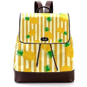 Stripe Yellow Ananas Comosus Gepersonaliseerde Schooltassen Bookbags voor Teen, Meerkleurig, 27x12.3x32cm, Rugzak Rugzakken