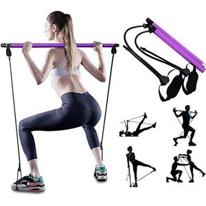 Pilates Exercise Resistance Band, Yoga Pilates Bar Reformer Kit, Portable Pilates Stick Fitness Bar, Home Gym Pilates Met Foot Loop Voor Total Body Workout (Purple),Purple