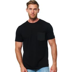 Merinowol T-Shirt Heren - Korte Mouw Merino Wollen Shirts voor Mannen Sport Lichtgewicht Thermische Basislaag Wandelen T-shirt, Zwart overhemd met zak, XL