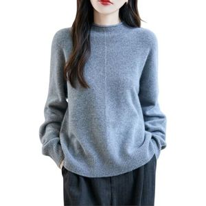 Kasjmiertrui for Dames Lange Mouwen Opstaande Kraag Wollen Gebreide Trui, Stretchzachte Pullover Elegante Effen Gebreide Trui, Herfst/winter Warme Tops for Buiten, Kantoor(Gray,XL)