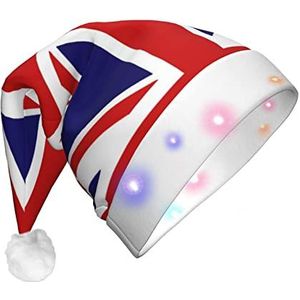 WURTON Britse vlag print kerstmuts, led lichten kerstmuts voor Unisex, Nieuwjaar, Xmas Holiday Party Supplies