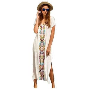 Merciy Boho strandponcho voor dames, zomerjurk, poncho, kaftan, strandjurk, bikini, tuniek, cover-up, wit, Eén maat