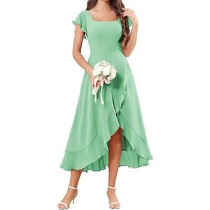 Korte Mouw Bruidsmeisje Jurken voor Bruiloft Hoge Lage Chiffon Formele Avond Party Maxi Gown Thee Lengte AH157, mintgroen, 34