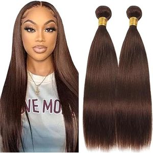 Lakaisa Straight Human Hair Bundles Sew in Hair Chocolate Brown Real Hair Extensions 2 Bundles 100% Unprocessed Brazilian Virgin Hair No Smell for Woman 26 26 Inch