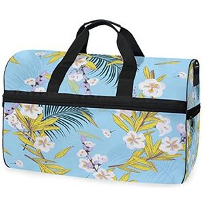 Blossom Blauwe Bladeren Sport Zwemmen Gym Tas met Schoenen Compartiment Weekender Duffel Reistassen Handtas voor Vrouwen Meisjes Mannen