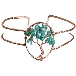 Rose Goud Koperdraad Wrap Natuurlijke Turquoise Rozenkwarts Steen Levensboom Manchet Armband for Vrouwen Mode Armband Sieraden (Color : Amazonite)