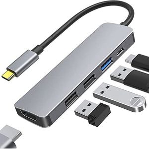 USB C Hub, 5-in-1 USB C-adapter, met 4K HDMI-uitgang/USB 3.0/USB 2.0 * 2/100W PD voor MacBook Pro/Air, iPad Pro, Dell XPS (compatibele USB C-laptops en andere type C-apparaten)