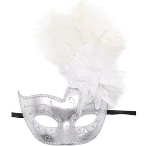 SAVOMA Kerstmis Halloween veren masker carnaval geest masker (kleur: 5 zilver wit)