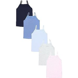 TupTam Meisjes Spaghetti Onderhemd Tops 5 Pack, Donkerblauw Blauw Lichtblauw Grijs Roze, 134-140