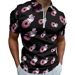 Eenhoorn Donut Half Zip-up Polo Shirts Voor Mannen Slim Fit Korte Mouw T-shirt Sneldrogende Golf Tops Tees XL