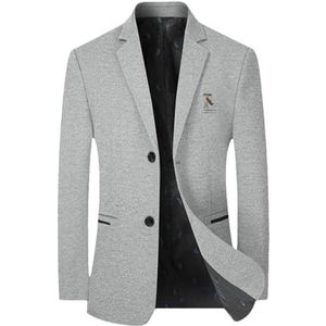 Mannen Business Casual Wol Blended Suits Jassen Mannelijke Herfst Winter Slim Fit Blazers Jassen Heren Kleding, Lichtgrijs, XL