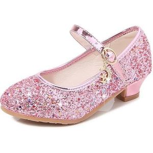 Prinsessenschoenen voor meisjes, platte schoenen, glanzend, prinsessenfeest, zacht, met pailletten, hoge hakken, vrijetijdsschoenen voor verjaardag, Roze, 38 EU