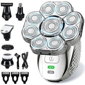 Elektrisch scheermes voor mannen, 4D hoofdscheerapparaten voor kale mannen, 9 drijvende hoofden oplaadbare waterdichte natte droge kale hoofd scheerapparaten voor mannen