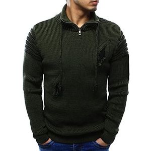 Wintertrui, Herfst Winter Heren Effen Truien Lange Mouw Katoenen Gebreide Trui(Army Green,XXL)