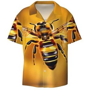Honing-Bee Print Heren Korte Mouw Button Down Shirts Casual Losse Fit Zomer Strand Shirts Heren Overhemden, Zwart, M